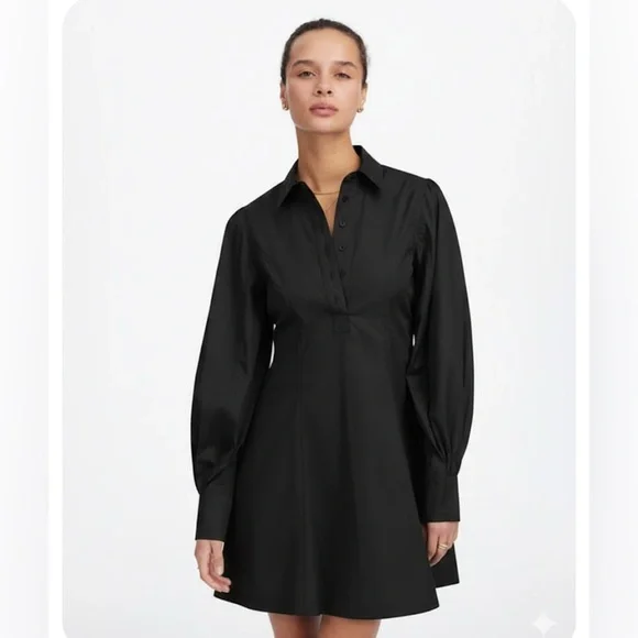 Madewell size 6 Seamed Long-Sleeve Mini Shirtdress in Poplin sz 6 - NV025 - Picture 3 of 9